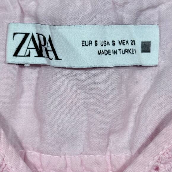 Zara Eyelet Ruffle Crop Top Tank Top Tie Front Bow Size Small Pink Cottagecore - Picture 5 of 7